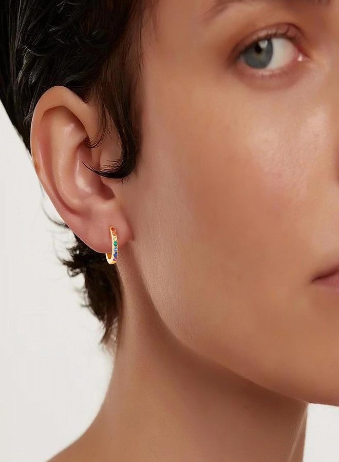 Gacimy Gold Huggie Earrings for Women - 14K Real Gold Plated with Rainbow Cubic Zirconia, 1/2 Inch Small Hoop Earrings for Cartilage Cuffs - Image 2